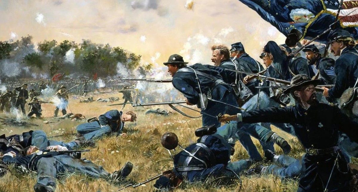 Painting by Don Troiani featuring the First Minnesota at the Battle of Gettysburg.
